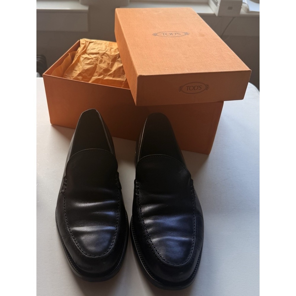 Tod's Men's black Venetian Loafers Leather Shoe 7 Driving Shoes Made‎ in Italy